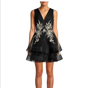 Black BCBG Tulle Embroidered Tiered Dress